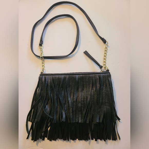 Black Fringed Cross Body Unbranded Gold Chain - Picture 2 of 6